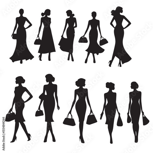 Fashion Woman Silhouette Pose Set