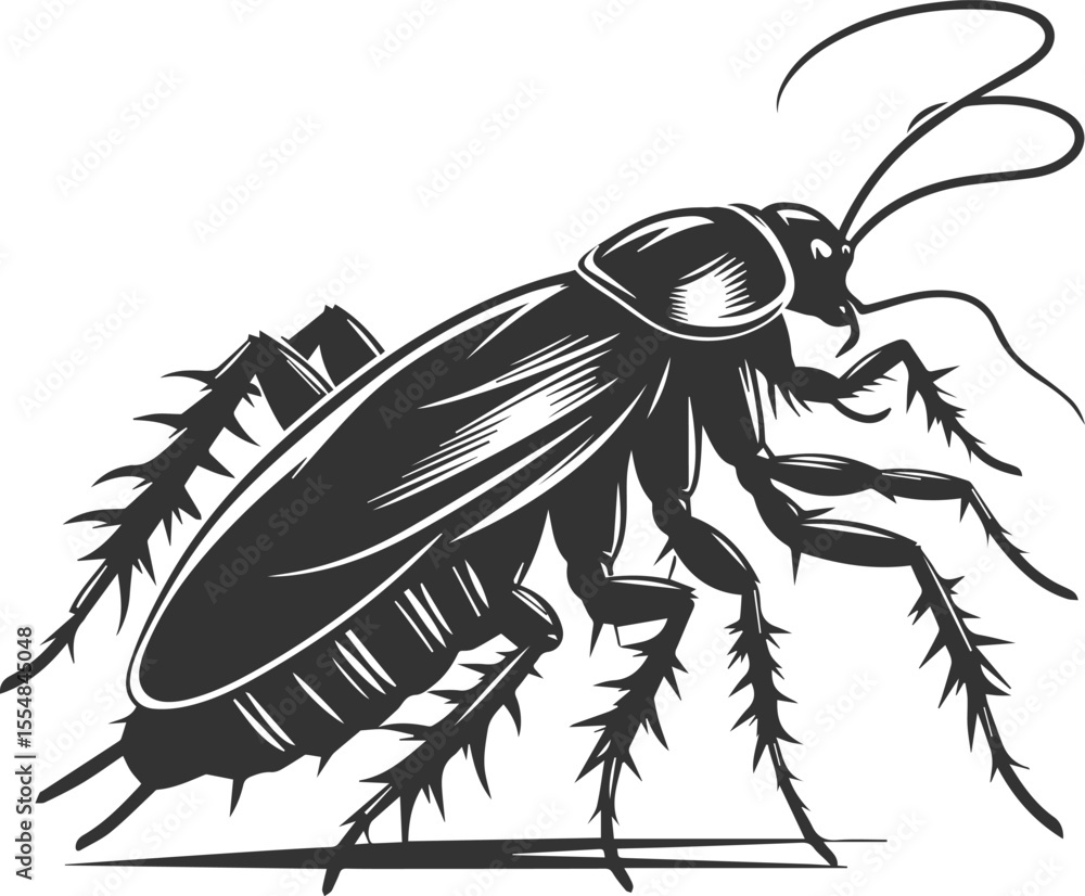 Obraz premium Black cockroach insect vector silhouette illustration