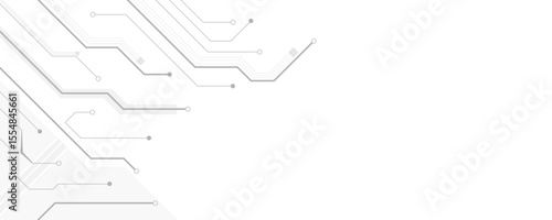 Abstract modern technology futuristic circuit board background. Electronic motherboard with a network of black lines and dots on a white and transparent background.
