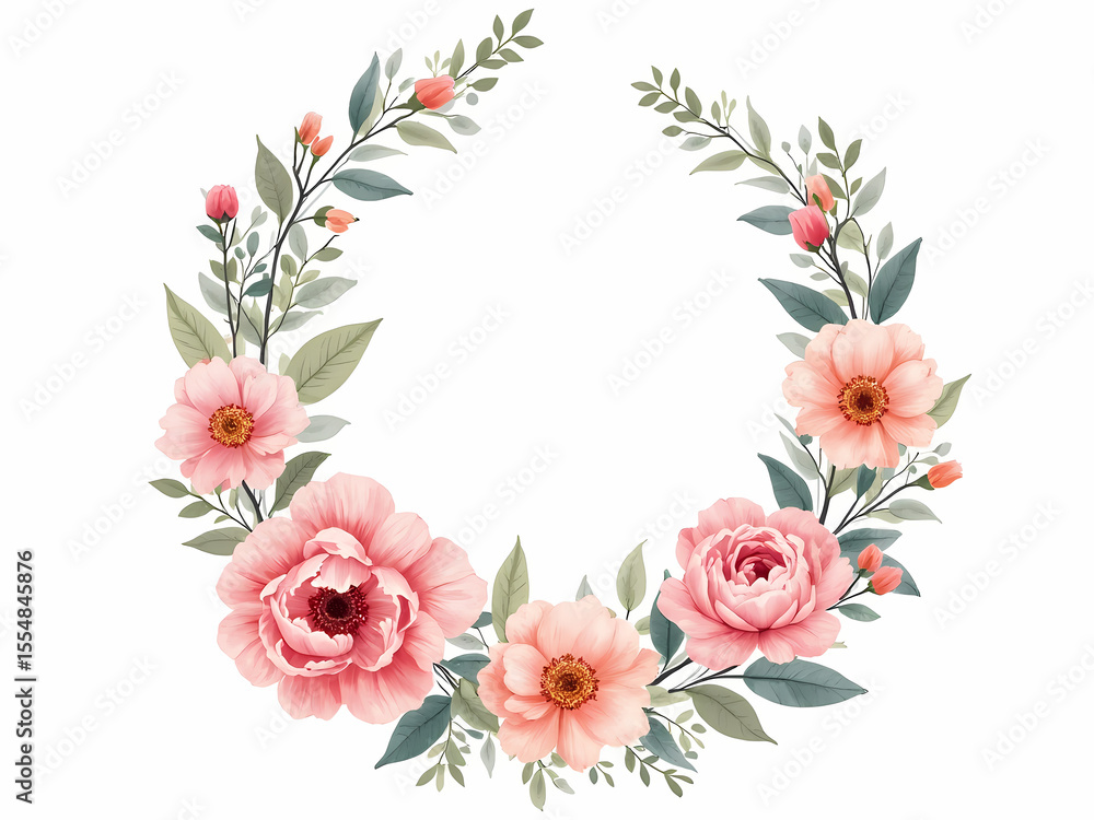 Fototapeta premium Floral Wreath Vector Frame Illustration