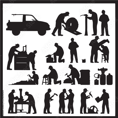 Man in Workshop Silhouette Set