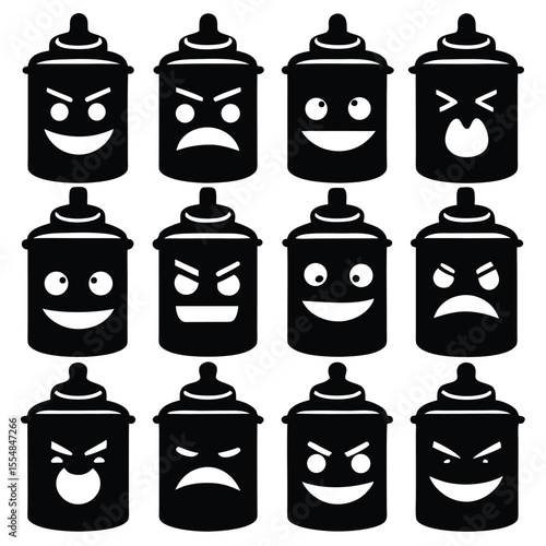 Funny Spray Can Character Silhouette Icons Set
