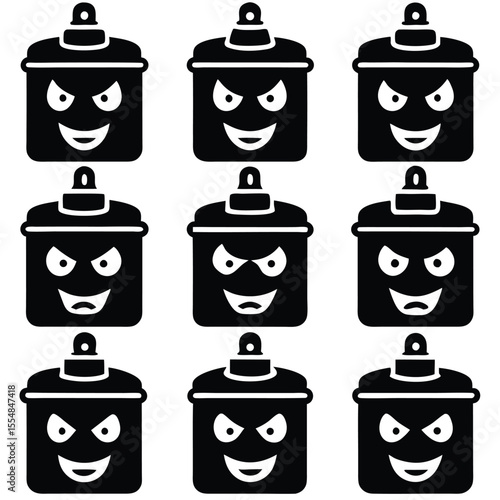 Funny Spray Can Character Silhouette Icons Set
