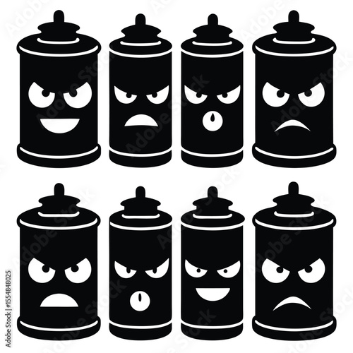 Funny Spray Can Character Silhouette Icons Set