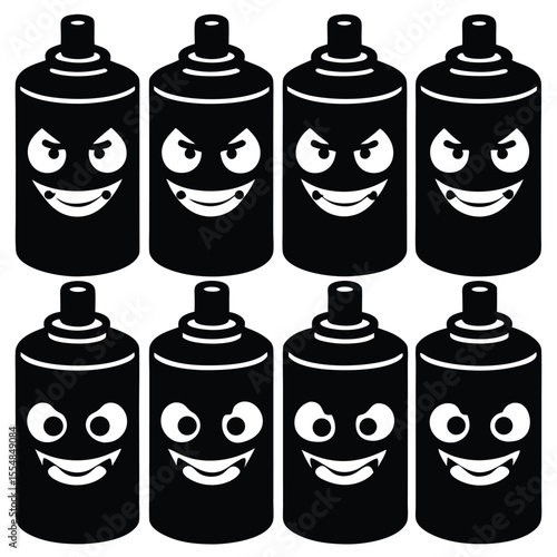 Funny Spray Can Character Silhouette Icons Set