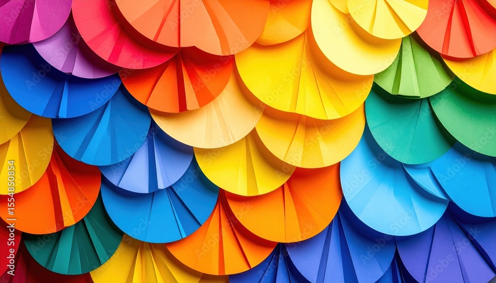 Fototapeta premium Vibrant Rainbow Colored Paper Fan Pattern Background Texture Image for Design Projects
