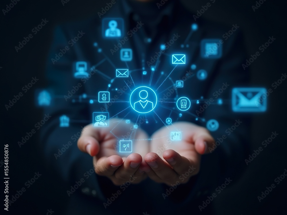 Ai communication assistant with holographic icons
Ai communication assistant with holographic icons