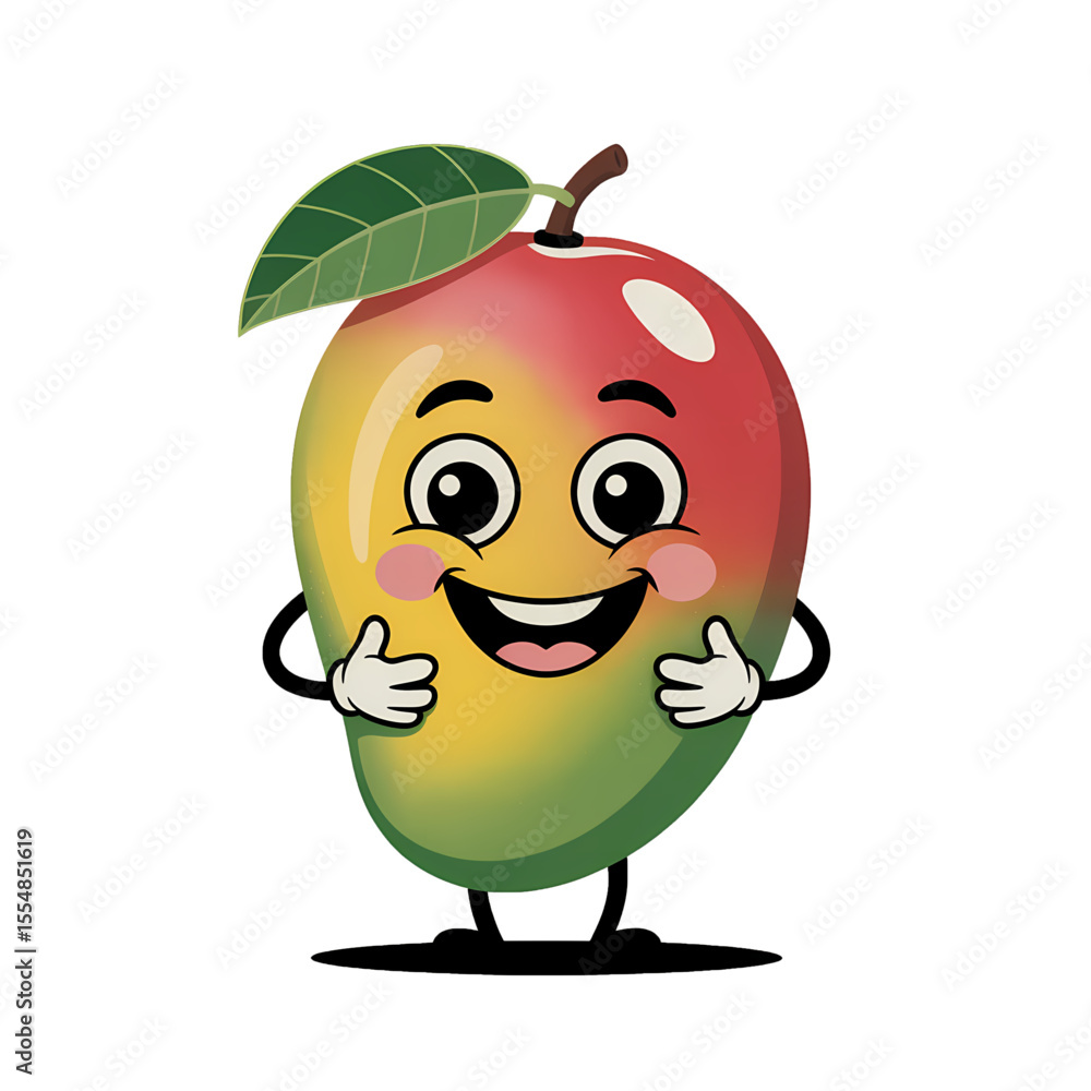 Obraz premium Mango character with smiling face and vibrant colors, showcasing fun and playful elements in a whimsical design