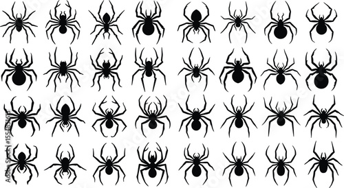 Spider silhouette vector sheet. No whites. 