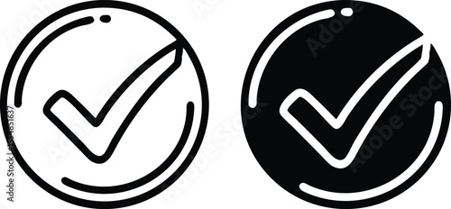 Minimalist Black Checkmark Icon in Circle – Flat Vector Illustration with Clean Lines and Precise Geometric Design