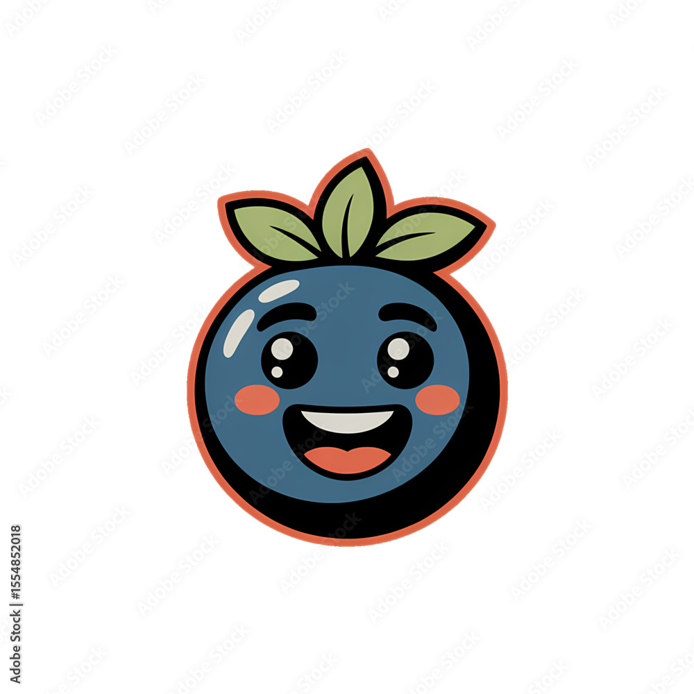 Happy cartoon blueberry character with green leaves and a cheerful expression suitable for various designs Happy cartoon blueberry character with green leaves and a cheerful expression suitable for various designs