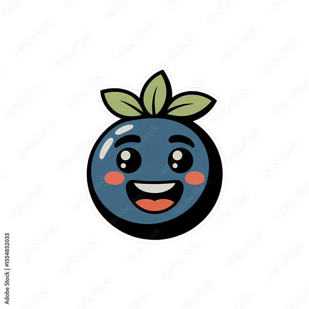 Happy cartoon blueberry character with green leaves and a cheerful expression suitable for various designs Happy cartoon blueberry character with green leaves and a cheerful expression suitable for various designs