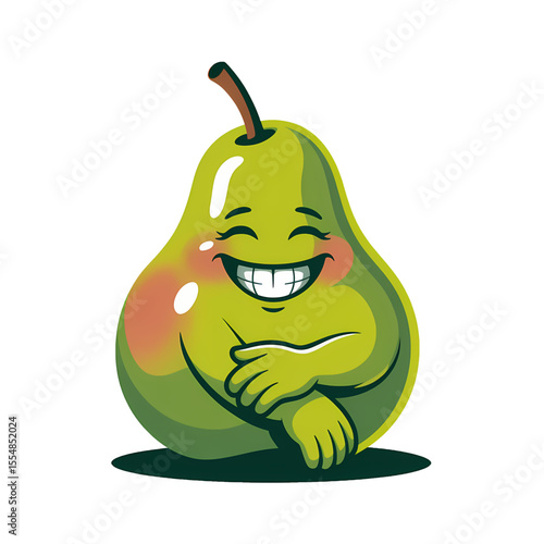 Happy cartoon pear character with a big smile and friendly expression