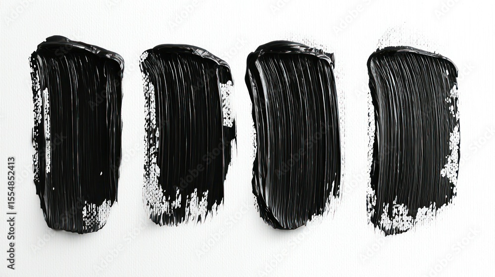 Fototapeta premium Four black, thick, textured strokes on a white surface