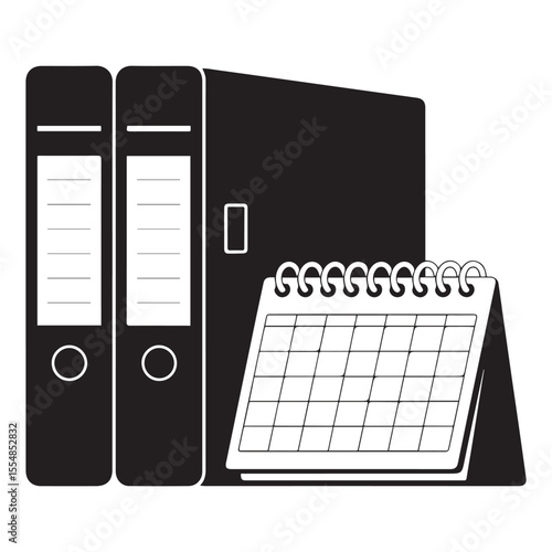 Metal binders. Notebook and calendar 3D clips mockup. Vector black silhouette. with white background