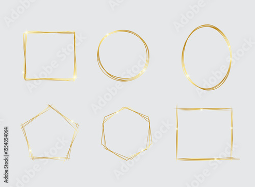 Set of geometric gold frame isolated on white.Golden Geometrical frames.Simple abstract golden frames.Set of luxury gold frames collection.Luxury gold borders for wedding invitation elements.
