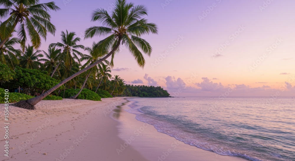 Fototapeta premium Pink sunset beach palm trees