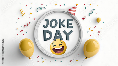 Celebrate joke day with laughter and fun featuring a happy emoji and balloons