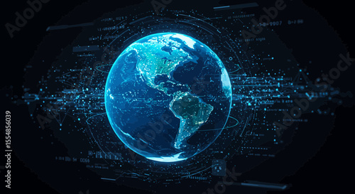 Digital earth with network connection and data transfer around the globe