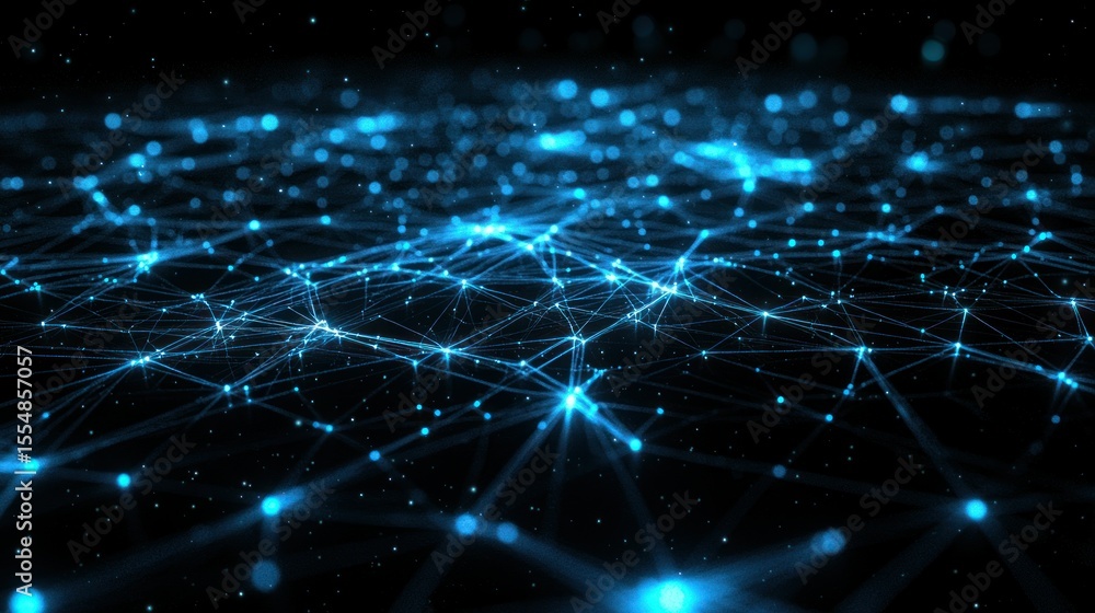 Obraz premium Glowing blue network on dark field