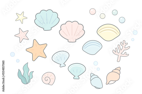 貝殻・海のモチーフ イラストセット