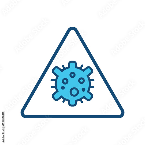 Virus Alert Icon, Infectious Disease Warning Sign, Covid-19 Bacteria Symbol in Triangle