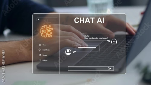 Chat with Ai concept, a person generating text using artificial intelligence technology, Smart assistant, Chat AI