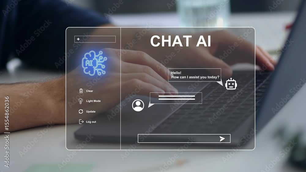 Chat with Ai concept, a person generating text using artificial intelligence technology, Smart assistant, Chat AI