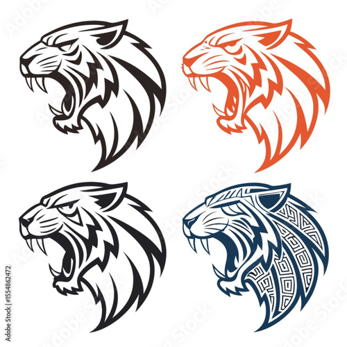 Aggressive tribal lion or tiger head tattoo vector illustration logo design