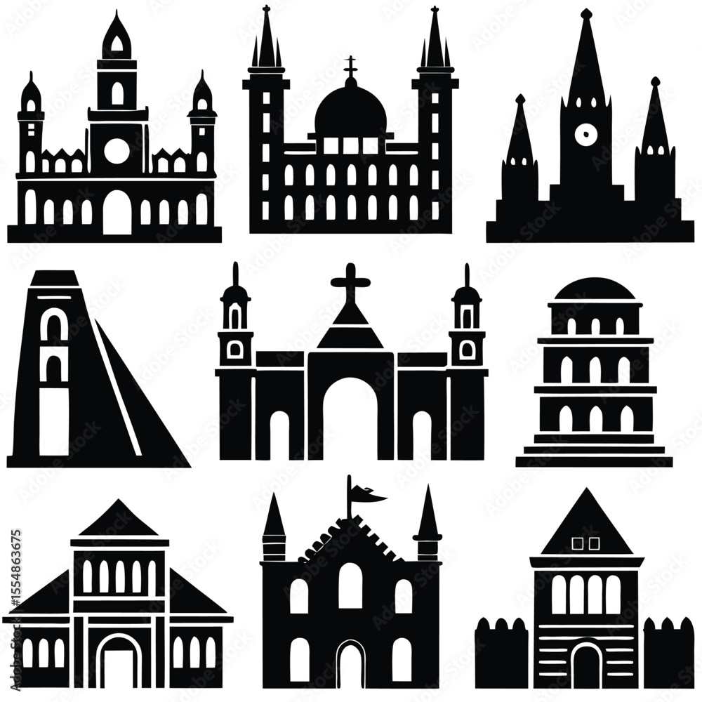 Fototapeta premium World Religious and Cultural Architecture Vector Icon Set