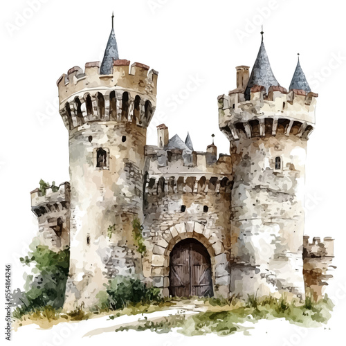 Fortresses, watercolor drawing vector, isolated on a white background.