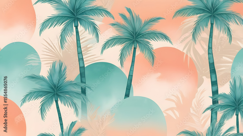 Obraz premium Seamless Summer Palm Tree Pattern in Pastel Colors
