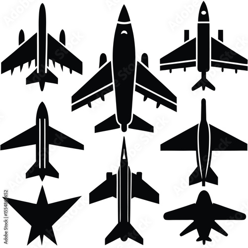 
Military Aircraft Jet Silhouettes Set