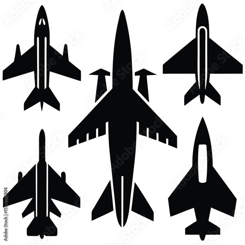 
Military Aircraft Jet Silhouettes Set