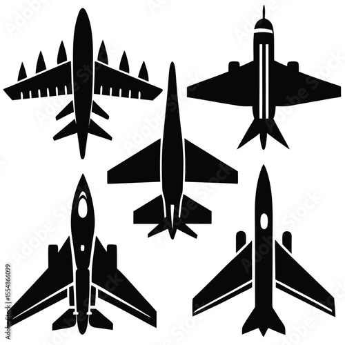 
Military Aircraft Jet Silhouettes Set