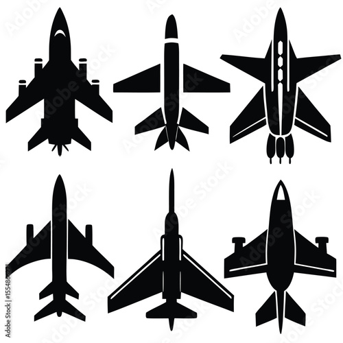 
Military Aircraft Jet Silhouettes Set