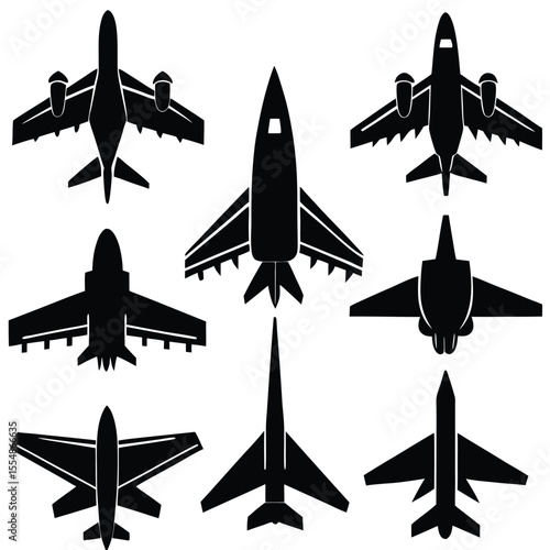 
Military Aircraft Jet Silhouettes Set