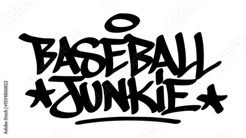Graffiti tag artwork of "Baseball Junkie" in bold black hand-drawn style. Urban street lettering with transparent background, ideal for sports fans and edgy youth culture.