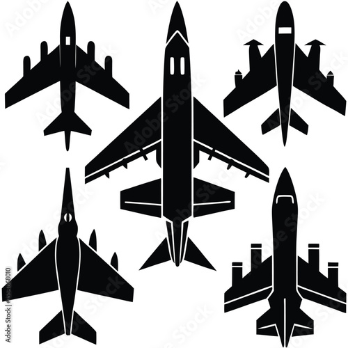 
Military Aircraft Jet Silhouettes Set