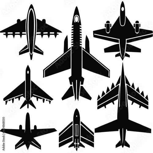 
Military Aircraft Jet Silhouettes Set