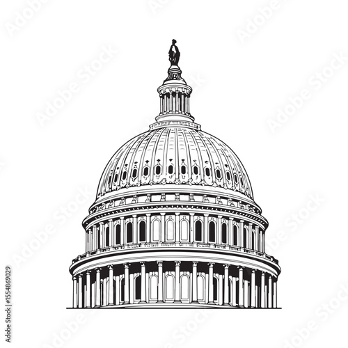 Classical domed building architectural illustration with detailed facade and columns