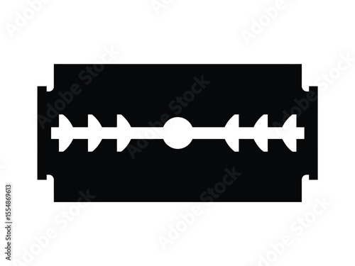 A black and white icon of a straight razor blade in a minimalist design