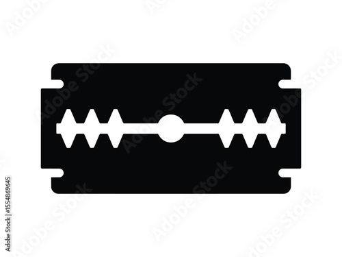 A black and white icon of a straight razor blade in a minimalist design