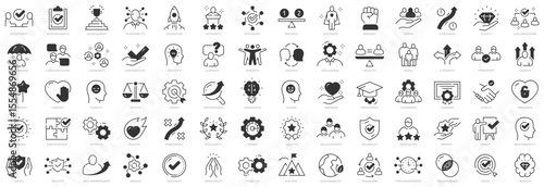 Core values black icons. Editable stroke