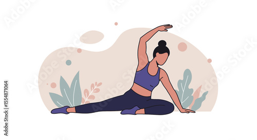 A dynamic flat design illustration showcases an athletic man in sportswear, engaged in a workout routine, suitable for fitness and wellness website banners or marketing materials.