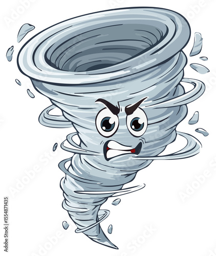 Cartoon tornado with angry face clipart, isolated 
