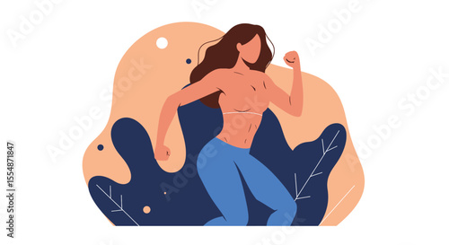 A dynamic flat design illustration showcases an athletic man in sportswear, engaged in a workout routine, suitable for fitness and wellness website banners or marketing materials.