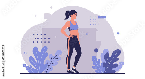 A dynamic flat design illustration showcases an athletic man in sportswear, engaged in a workout routine, suitable for fitness and wellness website banners or marketing materials.
