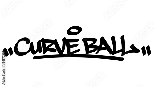 Graffiti tag artwork of "Curveball" in bold black hand-drawn style. Urban street lettering with baseball theme and transparent background, ideal for edgy and sporty designs.