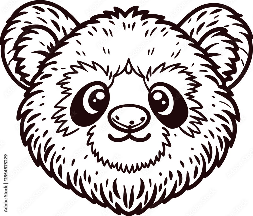 Fototapeta premium Cute panda bear face in black and white line art illustration for children’s books and coloring pages
